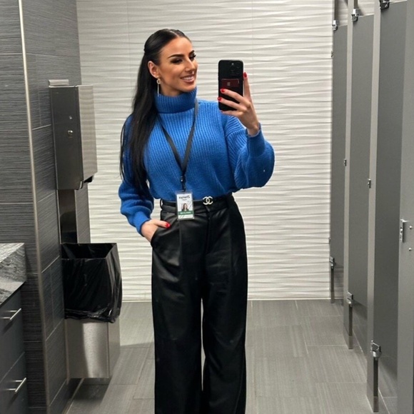 Blue Turtleneck Knit Pullover Sweater Long Sleeve - Picture 14 of 16